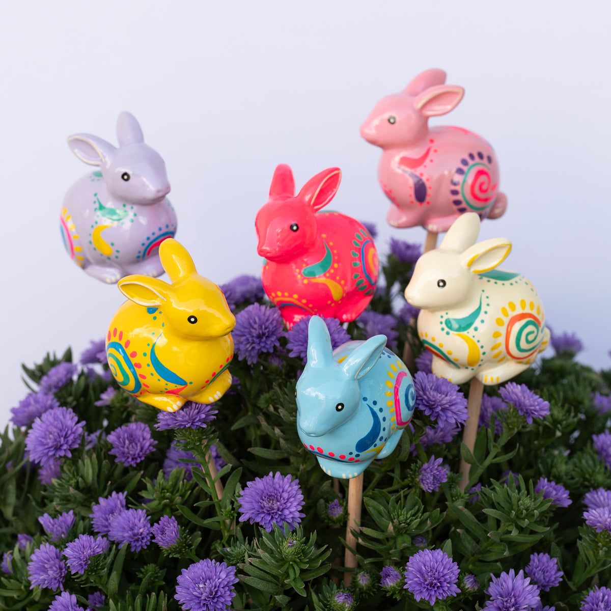 Rabbit Ceramic Plant Stake - Assorted Colors
