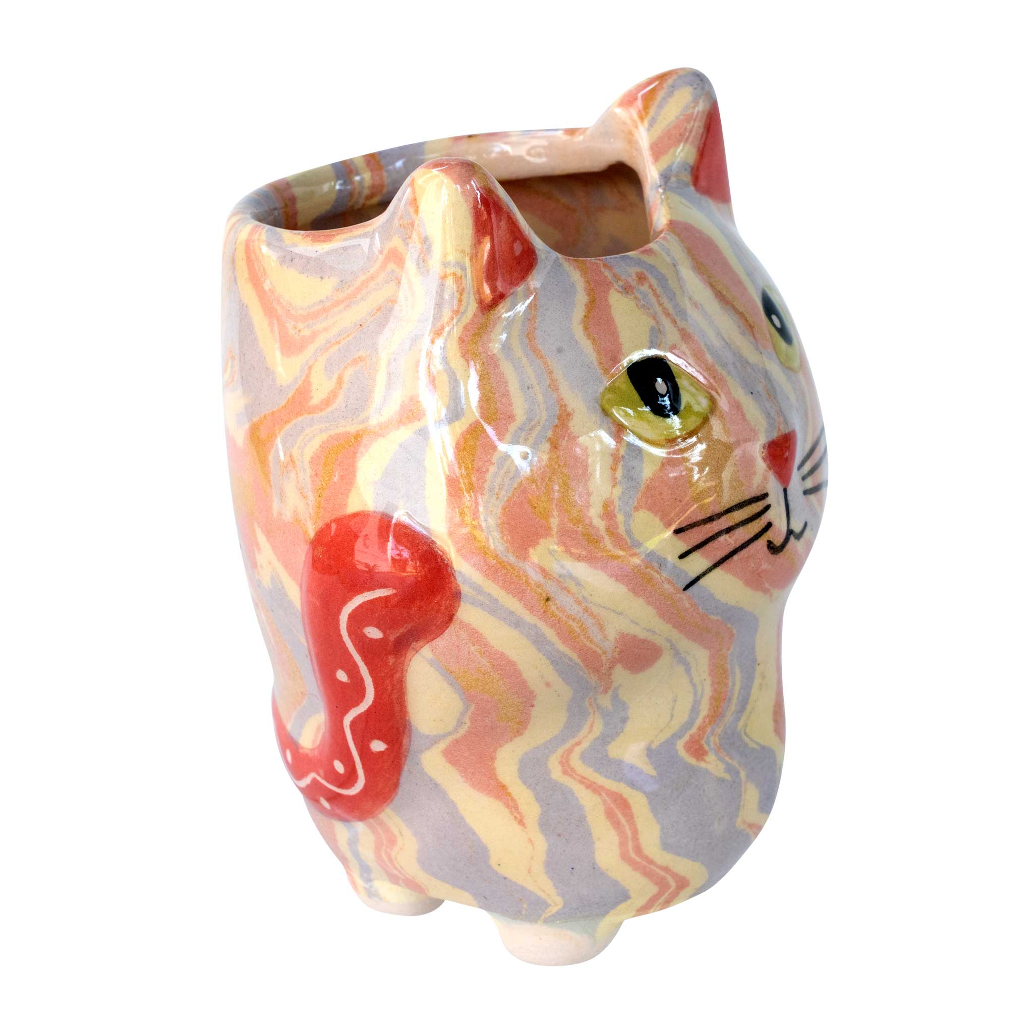 Cat - Swirly Mini Ceramic Plant Pot - Assorted