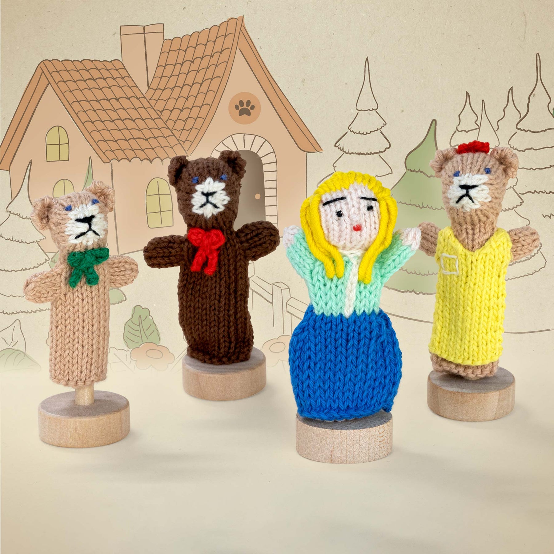 Goldilocks Story Pack of 4 - Organic Cotton Finger Puppets