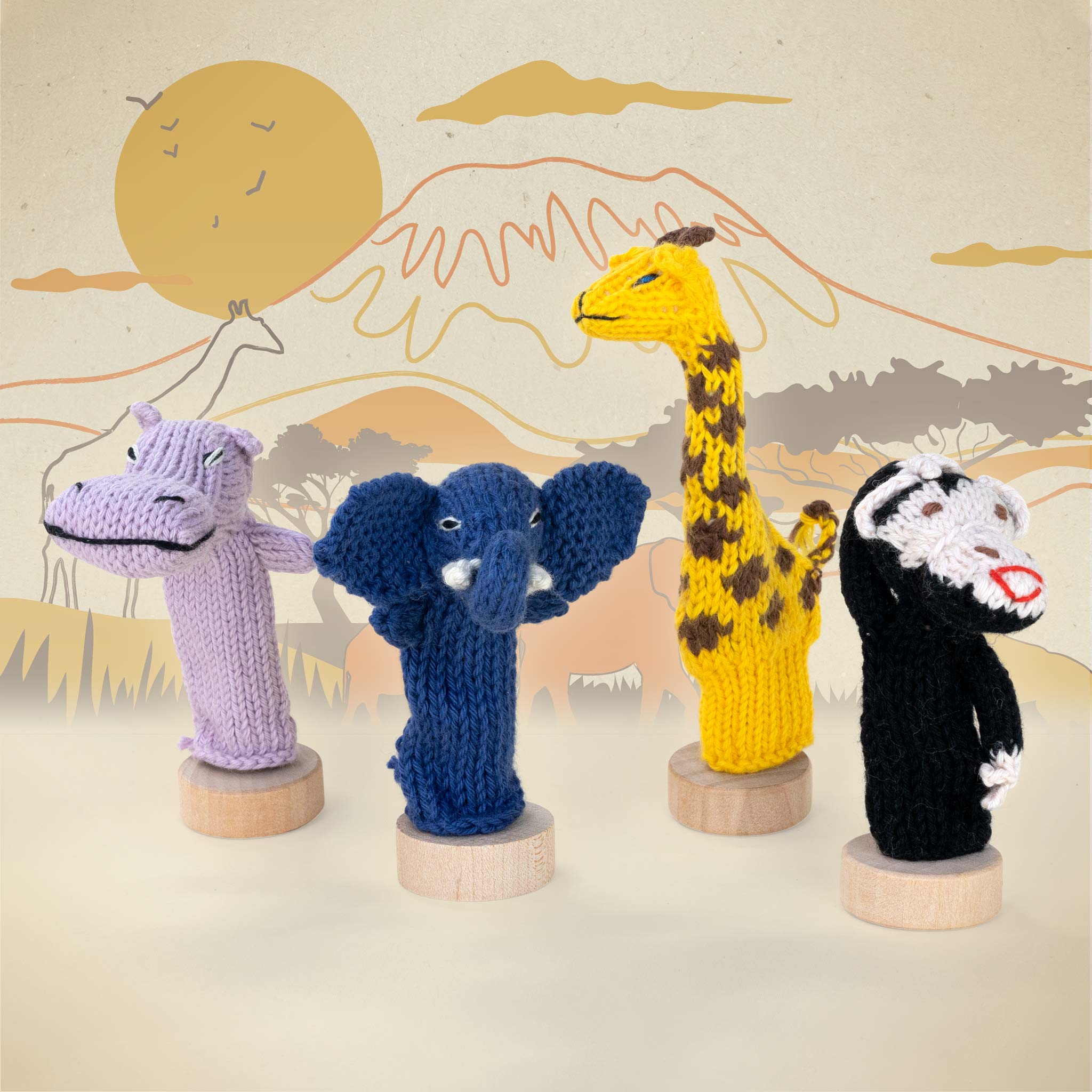 Africa Story Pack of 4 - Organic Cotton Finger Puppets