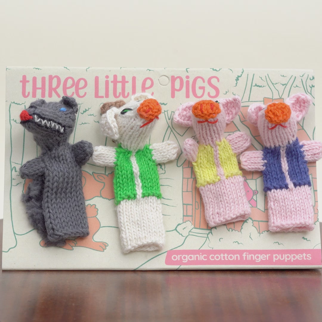 Three Little Pigs Story Pack of 4 - Organic Cotton Finger Puppets