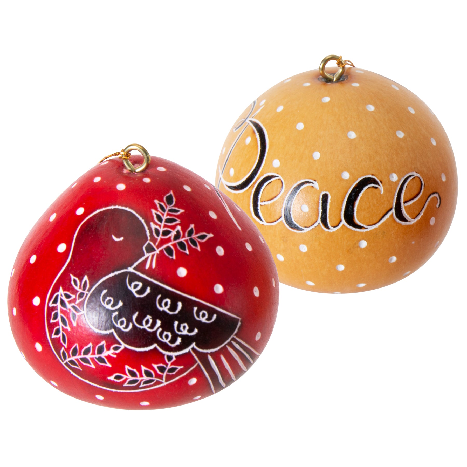 Dove & Holly - Mini Gourd Ornament
