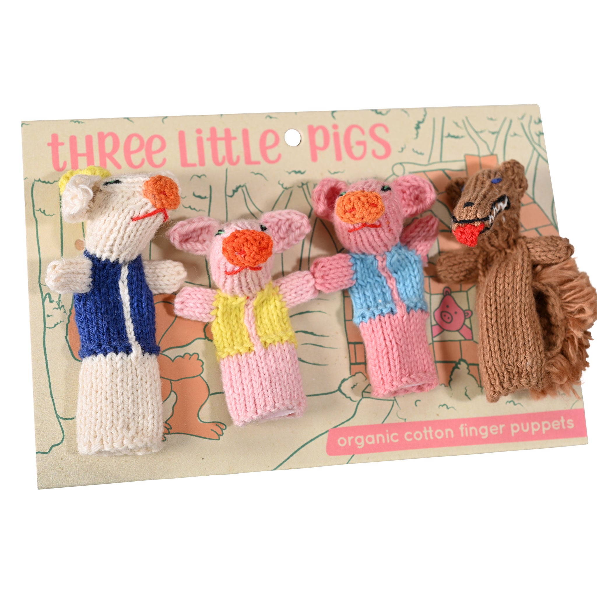 Three Little Pigs Story Pack of 4 - Organic Cotton Finger Puppets