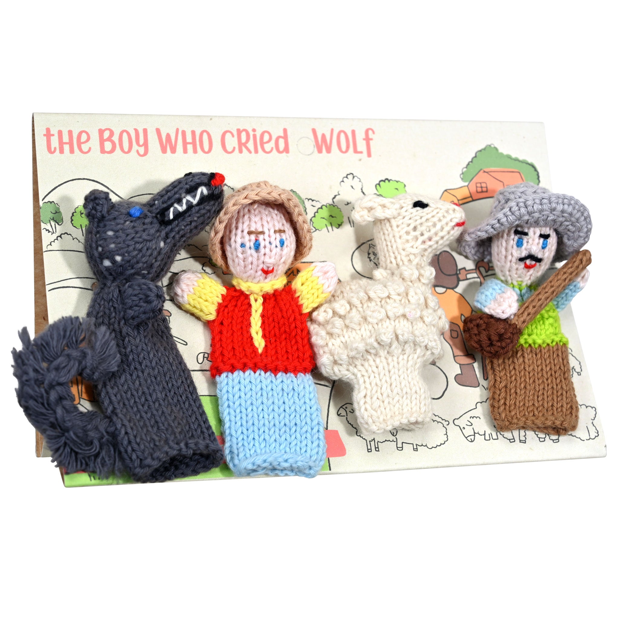 Boy Who Cried Wolf Story Pack of 4 - Organic Cotton Finger Puppets