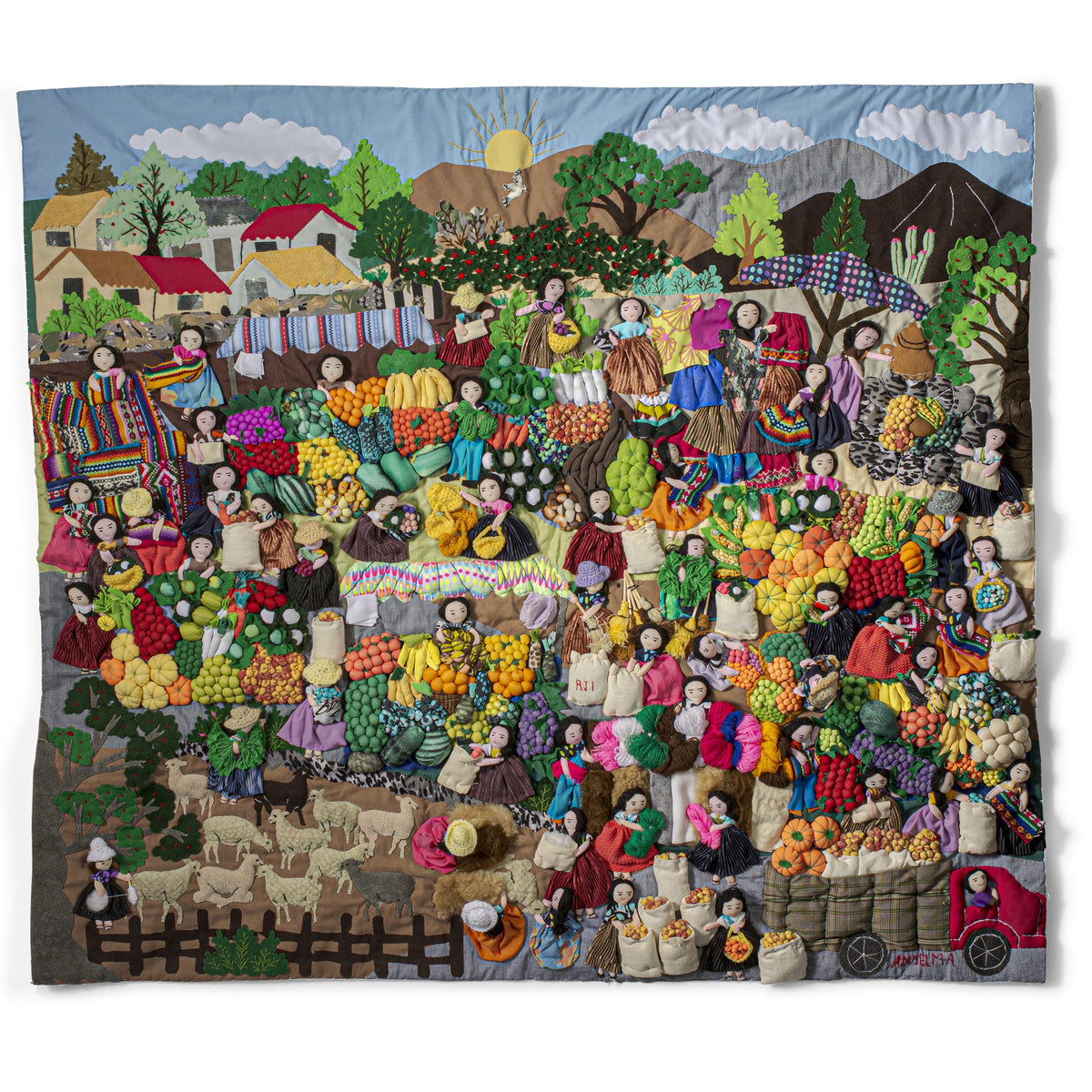 Peruvian Farmer's Market - Large 3-D Arpillera Art Quilt