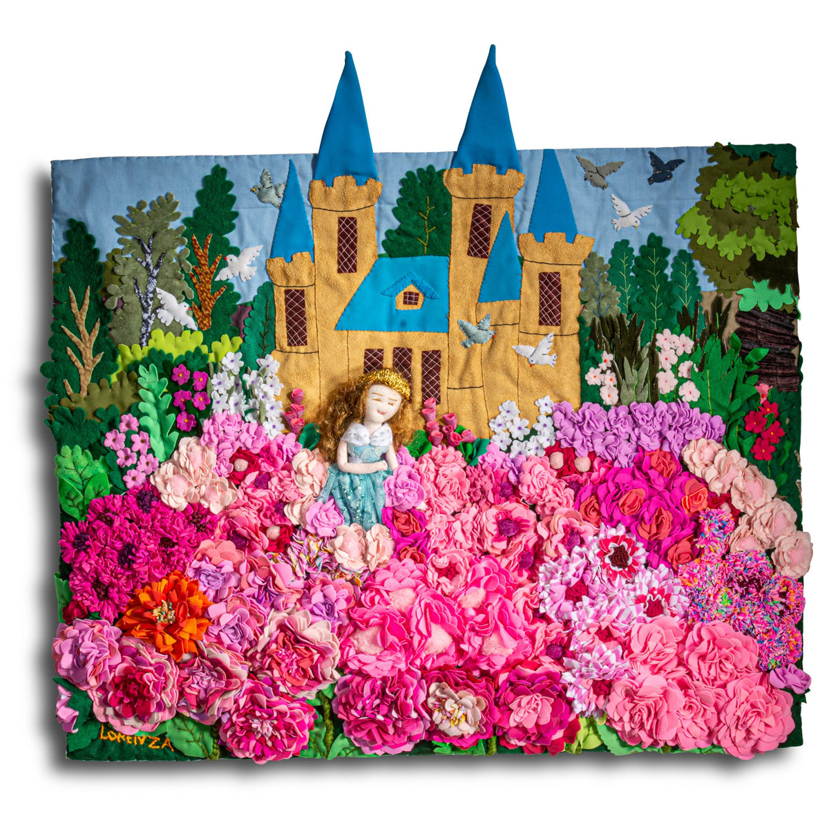 Fairy Tale Princess - Medium 3D Arpillera Art Quilt - 21" X 17"