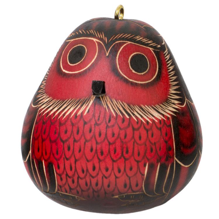 Red Owl - Gourd Ornament