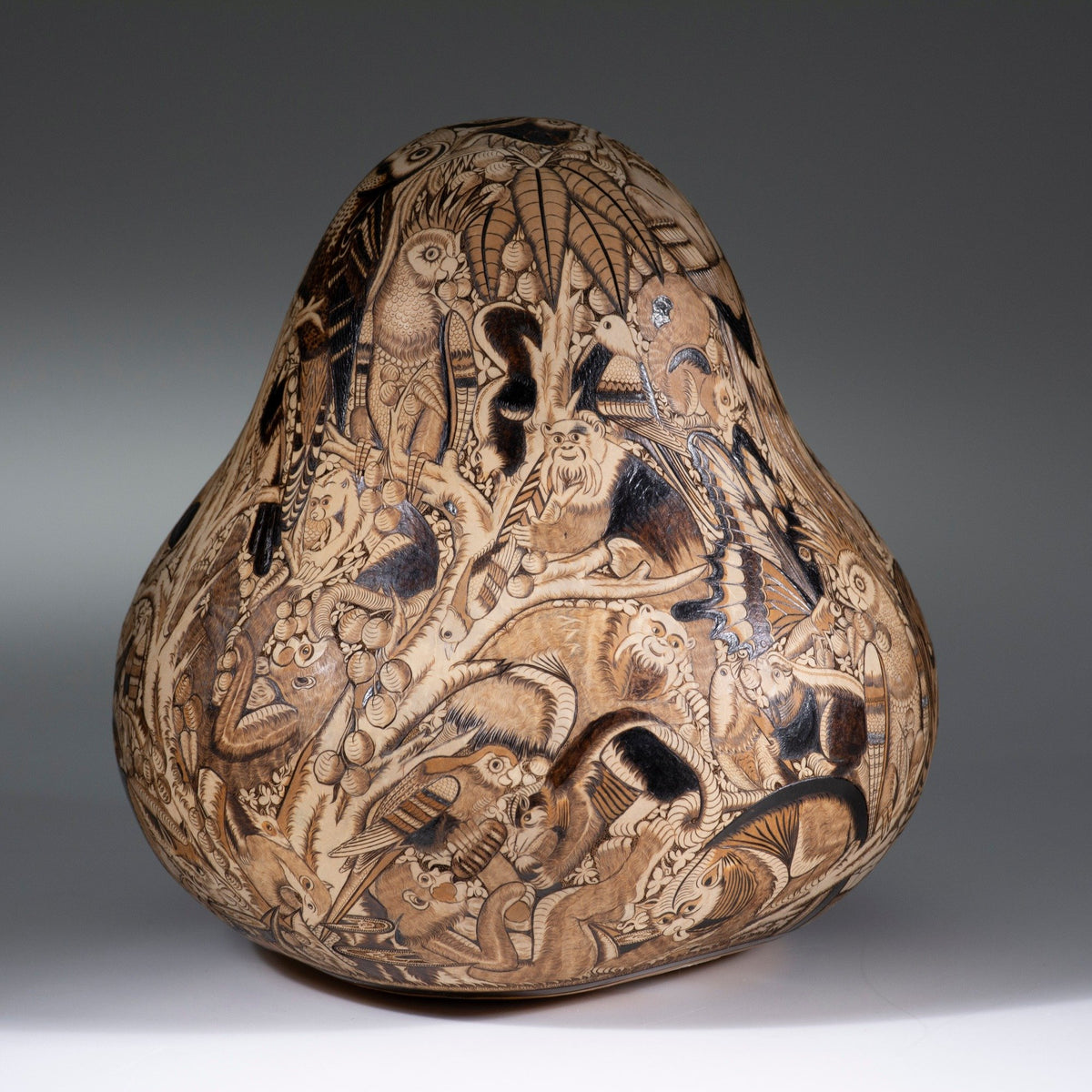 Amazon Jungle - finely carved gourd art
