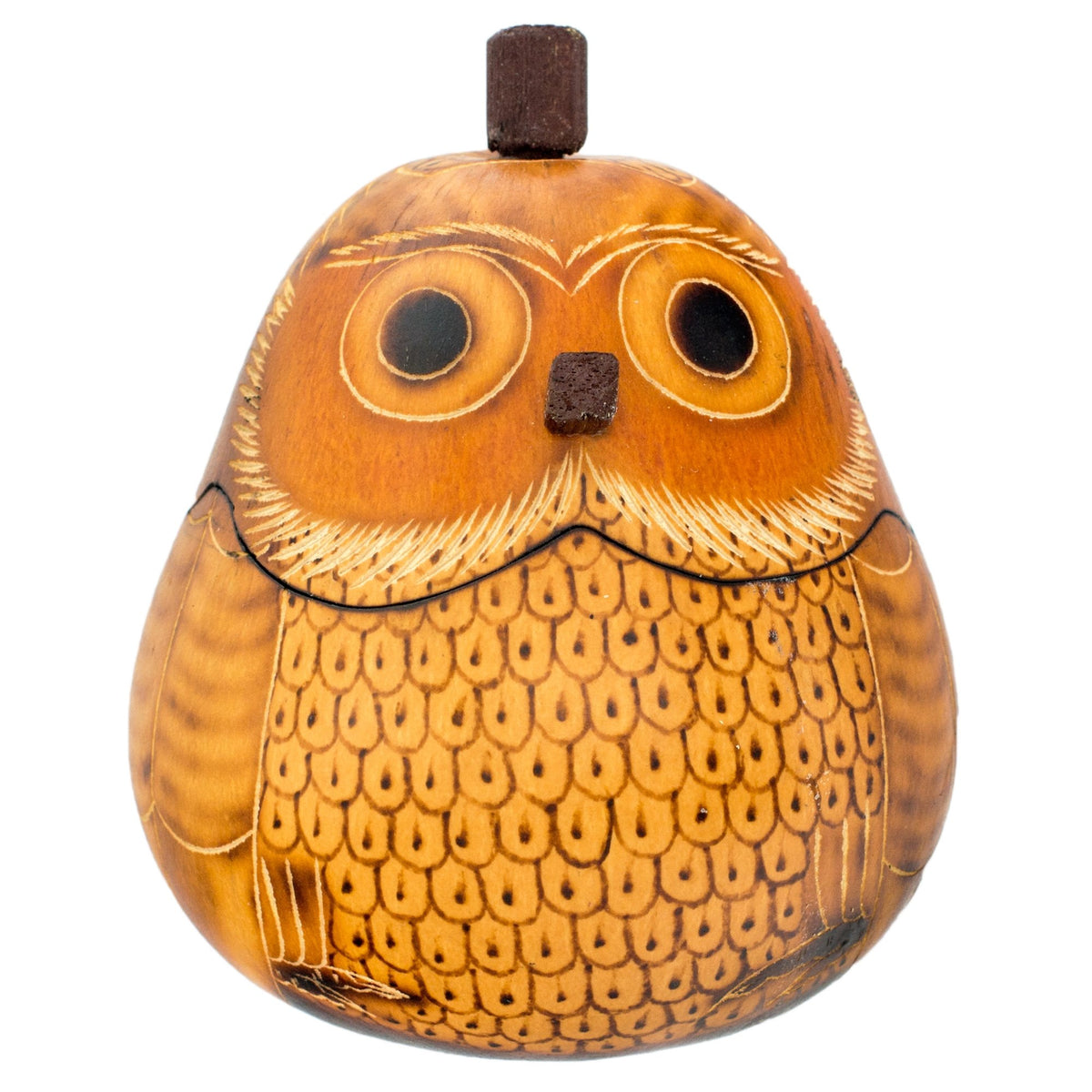 Blond Owl - Petite Carved Gourd Box