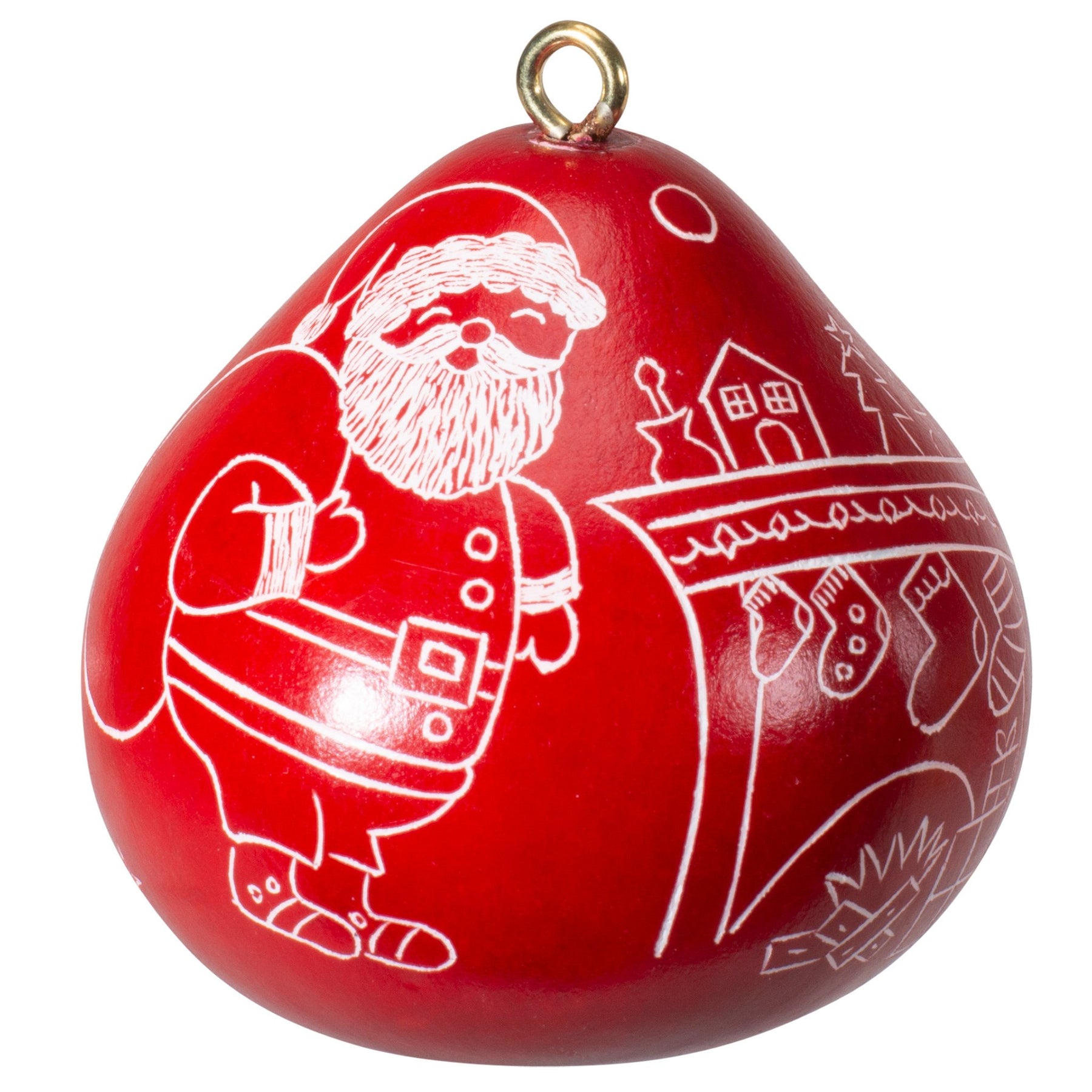 Santa with Fireplace - Mini Gourd Ornament