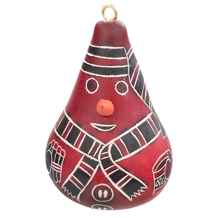 Snowman - Mini Gourd Ornament, assorted colors natural and red