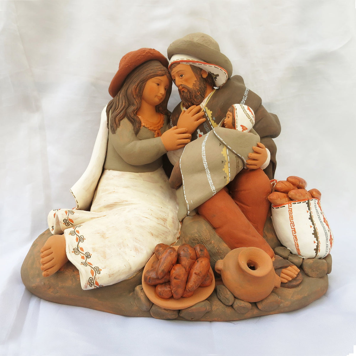 Holy Family with Bread - Fine Ceramic Nativity  - 6.7" H - One Piece